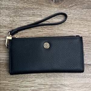 🖤 Anne Klein Wristlet Wallet Black Pebbled Leather | Zip Around Organizer Clutch